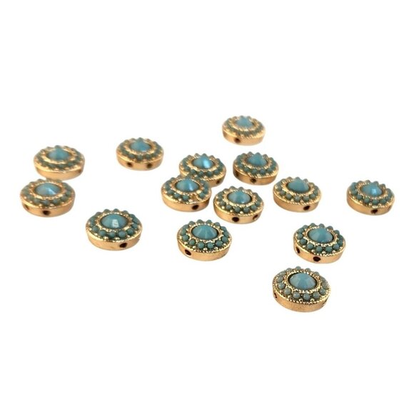 Gold Round Beads With Turquoise Accent Stones For Jewelry Crafting & DIY Project - Picture 5 of 5
